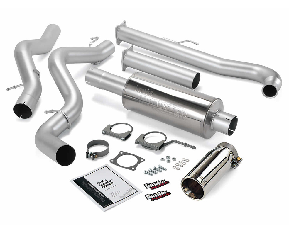 Banks Power Monster Exhaust System, Single Exitl Chrome Tip, For 2001-2004 Chevrolet Silverado/GMC Sierra 2500, 3500 6.6L Duramax Diesel SCLB