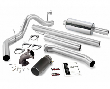 Banks Power Monster Exhaust System, W/Power Elbow, Single Exit, Black Round Tip, For 1998-2002 Dodge Ram 2500, 3500 5.9L Cummins Diesel Std. Cab