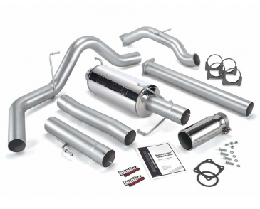 Banks Power Monster Exhaust System, Single Exit, Chrome Round Tip, For 2003-2004 Dodge 5.9L CCLB, W/Catalytic Converter