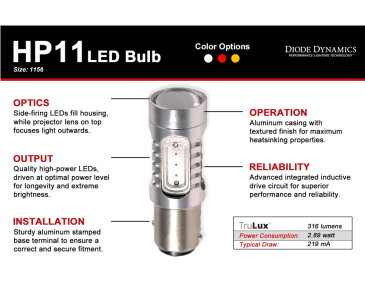 Diode Dynamics 1156 LED Bulb HP11 LED, Amber, Pair
