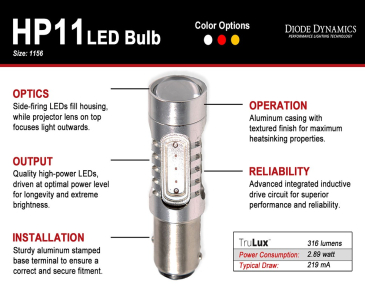 Diode Dynamics 1156 LED Bulb HP11 LED, Red, Pair