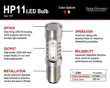 Diode Dynamics 1157 LED Bulb HP11 LED, Red, Pair