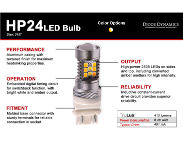 Diode Dynamics 3157 LED Bulb, HP24, Dual-Color LED, Cool White, Pair