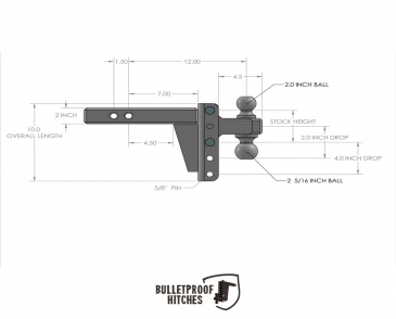 Bulletproof Hitches ED204 2.0" Extreme Duty 4" Drop/Rise