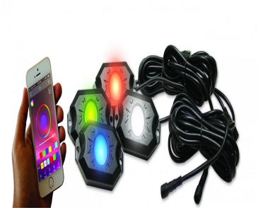 Race Sport Lighting 4-POD RGB+W Hi-Power Rock Light Complete Kit, W/87Bluetooth APP Controls
