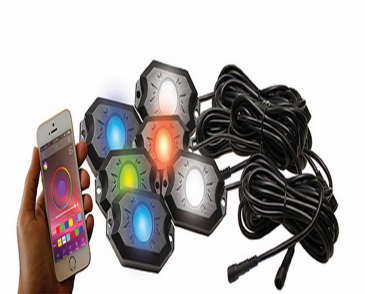 Race Sport Lighting 6-POD RGB+W Hi-Power Rock Light Complete Kit, W/Bluetooth APP Controls
