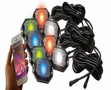 Race Sport Lighting 8-POD RGB+W Hi-Power Rock Light Complete Kit, W/Bluetooth APP Controls