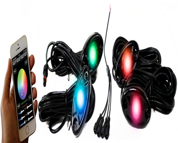 Race Sport Lighting 4-LED Glow Pod Black Kit  RGB ColorSMART Multi Color W/ Black Rock Light Housings