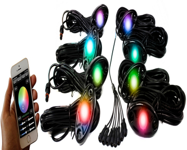 Race Sport Lighting 8-LED Glow Pod Black Kit, Smartphone Controlled W/ ColorSMART Brain Box, IP68 12V & All Hardware