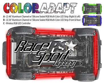 Race Sport Lighting Adaptive RGB LED Aluminum Solid Underbody Kit, W/Key Card RGB Remote, Retail Box, ColorADAPT