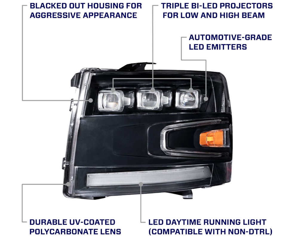 Form LED Projector Headlights, Pair, For 2007-2013 Chevrolet Silverado