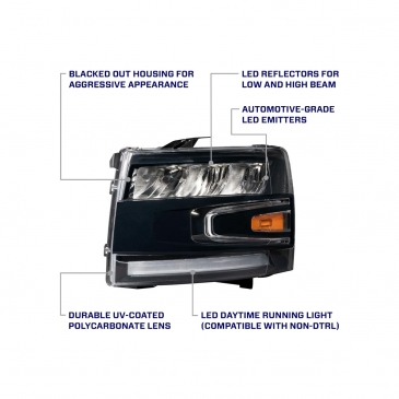 Form LED Reflector Headlights, Pair, For 2007-2013 Chevrolet Silverado